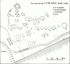 The drawing shows the prehistoric finds registered at Ytre Moa