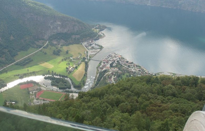 Aurlandsvangen seen from the viewing platform of Stegastein.

 