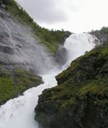 The waterfall of Kjosfossen where it plunges down from the lake of Reinungavatnet. 

 