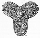Trefoil brooch from the Viking Age. This type of trefoil brooch was usually worn by women. (from O. Rygh: Norske Oldsager).