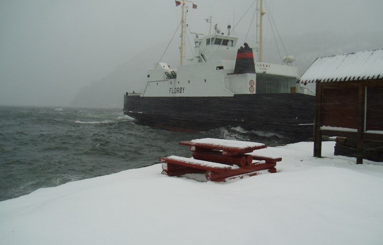 The ferry "Florøy", which was put in service on the Dalsfjord in 2001. She had earlier been in service on the Kaupanger-Revsnes crossing and in the Nordfjord district.