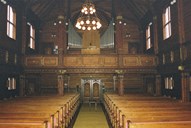 The interior of the church, seen towards the gallery and the porch. The organ on the gallery dates from 1953/54.