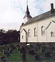 In terms of the exterior, the church resembles the two other churches in Solund, and even the steeple has the same design. On the other hand, a characteristic feature of the church architecture is the two copies of transepts on either side outside the vestry and at the lower end of the nave. The church has three big windows on either side of the nave, and two smaller ones under the gallery.