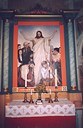 From 1867 the church had a Christ figure, made by the sculptor Brynjulv Bergslien from Voss, but as early as 1890, a decision was made to get an altarpiece. The crucifix now hangs on the northern column in the chancel. The altarpiece from 1891 is a copy of the painting 'Christus Conselator' by Carl Bloch (1834-90). The inscription refers to this with the quote from Matthew 11,28: 'Come unto me, all ye that labour and are heavy laden, and I will give you rest'. It is believed that it is either Cecilie Dahl (1858- 1943) or Christen Brun who has made the copy. The frame has two columns. When you compare the three altarpieces of Sogndal, Eid and Naustdal, which are all copies of the same painting, the different frames make for a different impression of the picture.