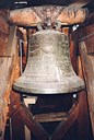 There are three church bells in all. The biggest bell dates from before 1400, and it is one of the biggest in the country, weighing as much as 1100 kilos, measuring 76 centimetres in height and with a diameter of 94 centimetres. The bell is decorated with a picture of Mary and the Infant, and has an inscription in Latin. The smallest bell dates from 1584, without any inscription. The picture shows the medium-sized bell dates from 1832, and this has an inscription which tells us who has paid for the bell and where it as cast. 
Dating: 1999.
Owner: Sogndal kyrkjekontor.
Photographer: Unknown.
