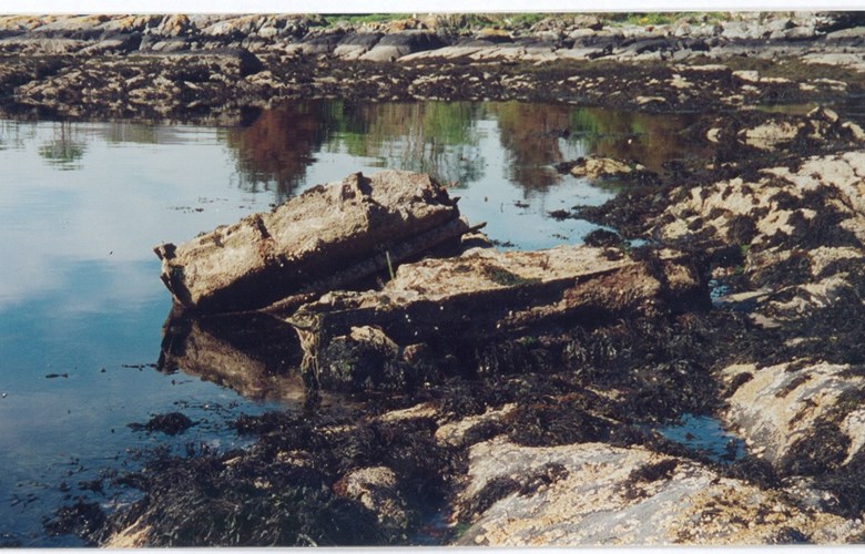 The remnants of the concrete base made to support the stern of the ship to keep it in place during the breaking-up operation.