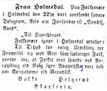Note in the newspaper Søndfjords Avis about the telegram sent to the Storting by the popular meeting at Holmedal.

In 1905, there were two local newspapers at Florø: Søndfjords Avis and Nordre Bergenhus Amtstidende.