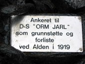 The text plaque fastened to the anchor of the "Orm Jarl".
