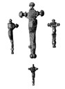 Four cross-shaped bronze buckles from the woman's grace excavated in 1933. The biggest buckle measures close to 13 centimetres (five inches) in length. 