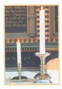 On the altar there are four candlesticks. Two of these are made of brass with a cast-iron (?) base and probably date from before 1624.
The two others are also made of brass. One of each type is shown in the photograph. 