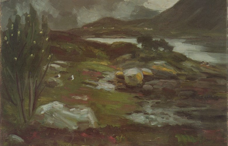 "Spring evening after rain". Bernt Tunold often painted the grey weather so typical of western Norway, as in this picture from Selje in 1939. The painting belongs to the Norwegian King.