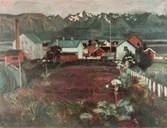 In the autumn of 1912, Tunold went to Vesterålen in northern Norway, where he stayed for 1 ½ years. During this time he painted a series of pictures with strong colours, quite different from the ones he painted at Selje. This painting is entitled "Summer evening at Sortland" from 1913.