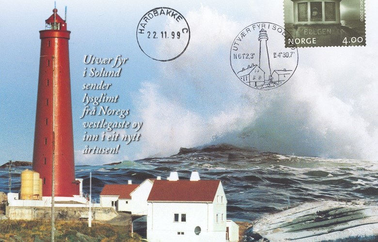 The Utvær lighthouse celebrated its centenary in 1999. Norway Post issued a special cancellation for the occasion: 'UTVÆR FYR I SOLUND'.