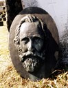 Thorbjørn Horten, relief on his memorial stone. Tor Grønnevik who attended the school himself made it, and it was cast at AS Luna (Ltd) in Bergen. When the picture was taken in the autumn of 2003, the relief was placed at the base of the stone.