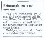 Short announcement in the local paper Fjordenes Tidende, 27 February 1947.