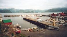 The harbour in 2000. In the centre of the picture we can see the island of Venøya where the schooner "Marie" ran aground and went down in 1862.