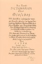 The title page of "Den Norske Dictionarium Eller Glosebog, Udi huilchen indeholder mange Norske Gloser oc daglige-Tale ---" (the Norwegian dictionary or book of words, which contains many Norwegian words and everyday speech ...) The book was not printed in many copies, and already in the 1700s, it was considered very rare, or "Liber rarissimus". This front cover is from Ragnar Bull's edition from 1996. He had been able to lay his hands on a copy of the front page of Ivar Aasen's copy.