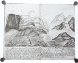 "The situation of the land and rock of Grimelia, which shows its copper finds seen from the sea. " This is the beginning of the text written under this drawing.